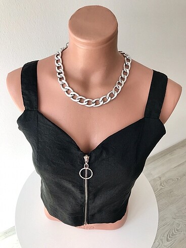 Fermuarlı crop bluz