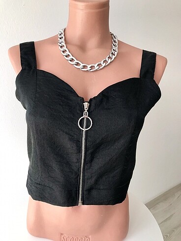 m Beden siyah Renk Fermuarlı crop bluz