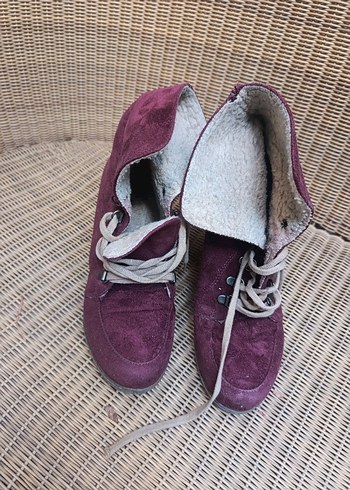 37 Beden bordo Renk Bordo Süet Dolgu Topuklu Kadın Bot