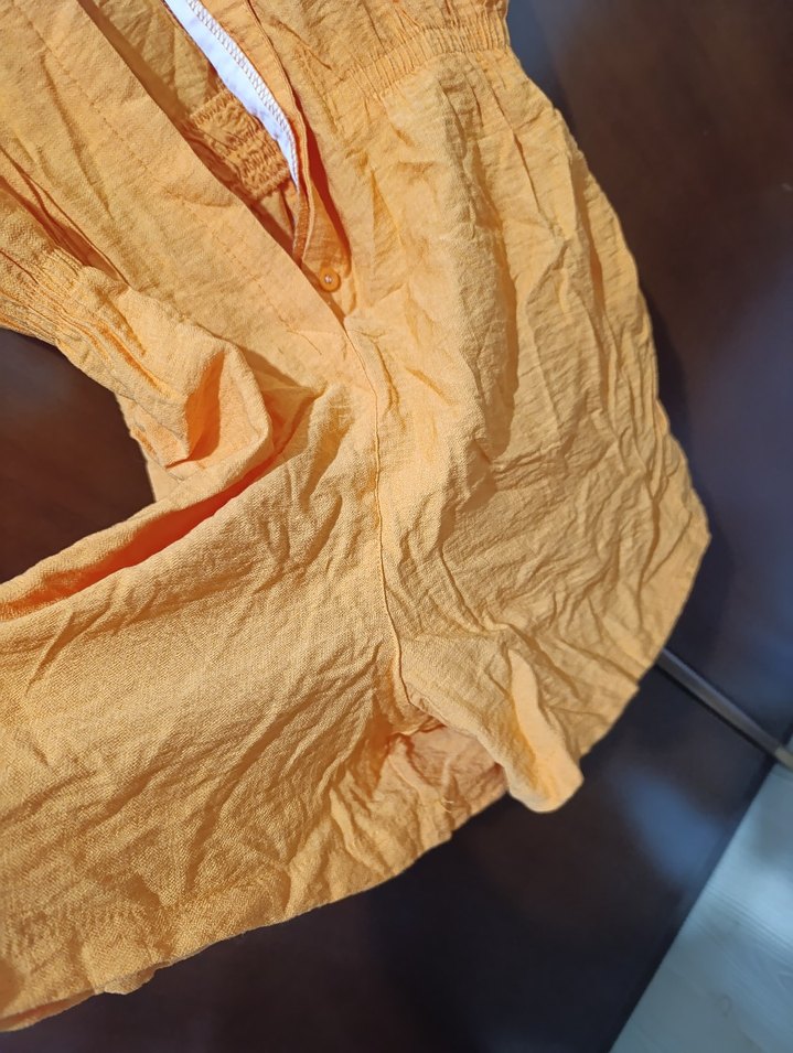 Bej Kısa Kollu Keten Mini Tulum - Görsel 3