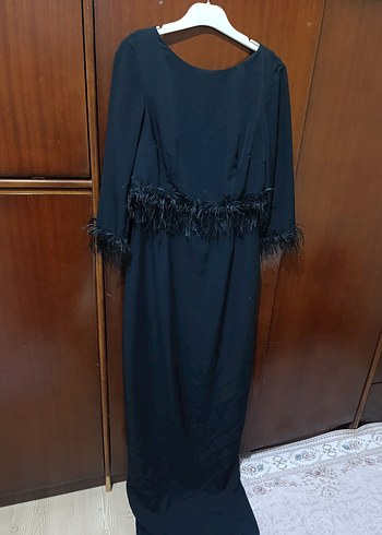 Siyah Uzun Drapeli Abiye Elbise
