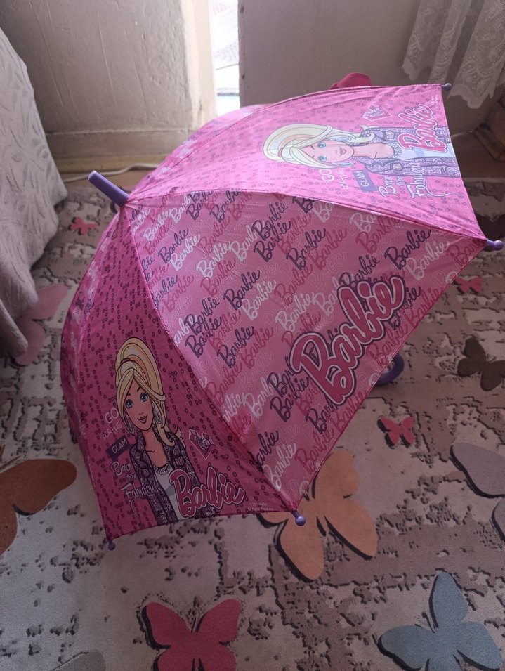 Püsküllü Pembe Kadın Şemsiye - Görsel 2