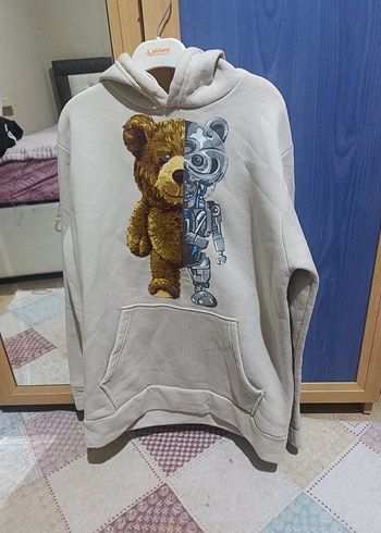 Diğer Gri Baskili Pelus Detayli Sweatshirt