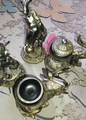 Gri ve Altın Renk Fil Biblo - Görsel 4