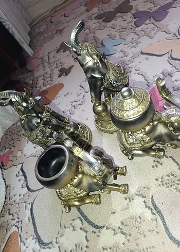 Gri ve Altın Renk Fil Biblo - Görsel 2