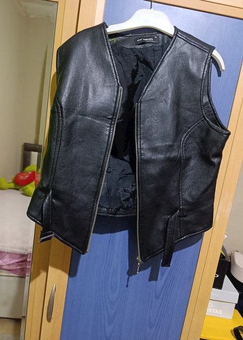 Erkek Siyah Deri Biker Yelek - Görsel 2