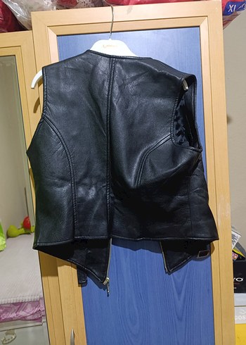 Erkek Siyah Deri Biker Yelek - Görsel 3