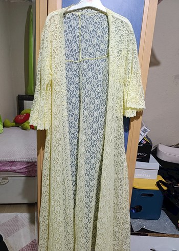 Uzun Bohem Kadın Beyaz Dantel Sabahlık - Görsel 2