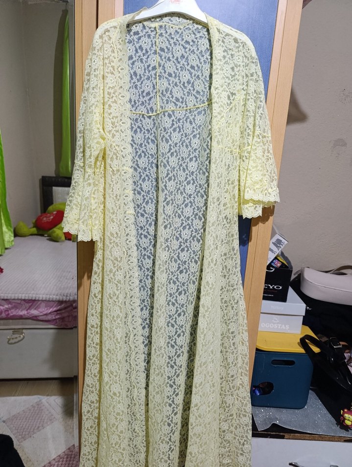 Uzun Bohem Kadın Beyaz Dantel Sabahlık - Görsel 2