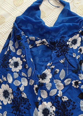 Mavi Çiçek Desenli Bohem Hamile Tulum - Görsel 6