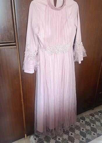 Diğer Pembe Nakışlı Uzun Bohem Elbise