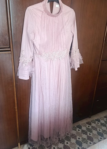Pembe Nakışlı Uzun Bohem Elbise