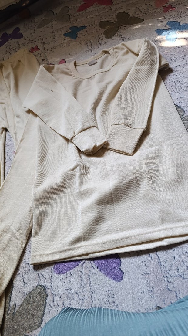 Beyaz Çocuk İçlik, Uzun Kollu, Düz - Görsel 3