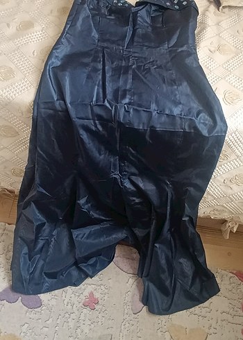 Lacivert Straplez Uzun Drapeli Kadın Abiye - Görsel 7