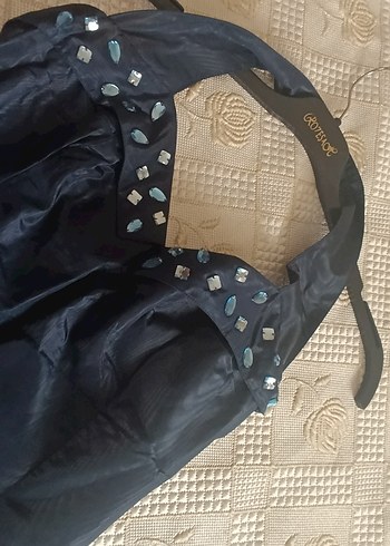 Lacivert Straplez Uzun Drapeli Kadın Abiye - Görsel 6