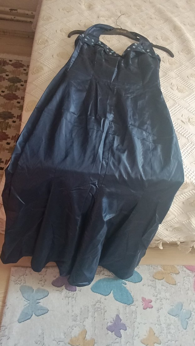 Lacivert Straplez Uzun Drapeli Kadın Abiye - Görsel 5