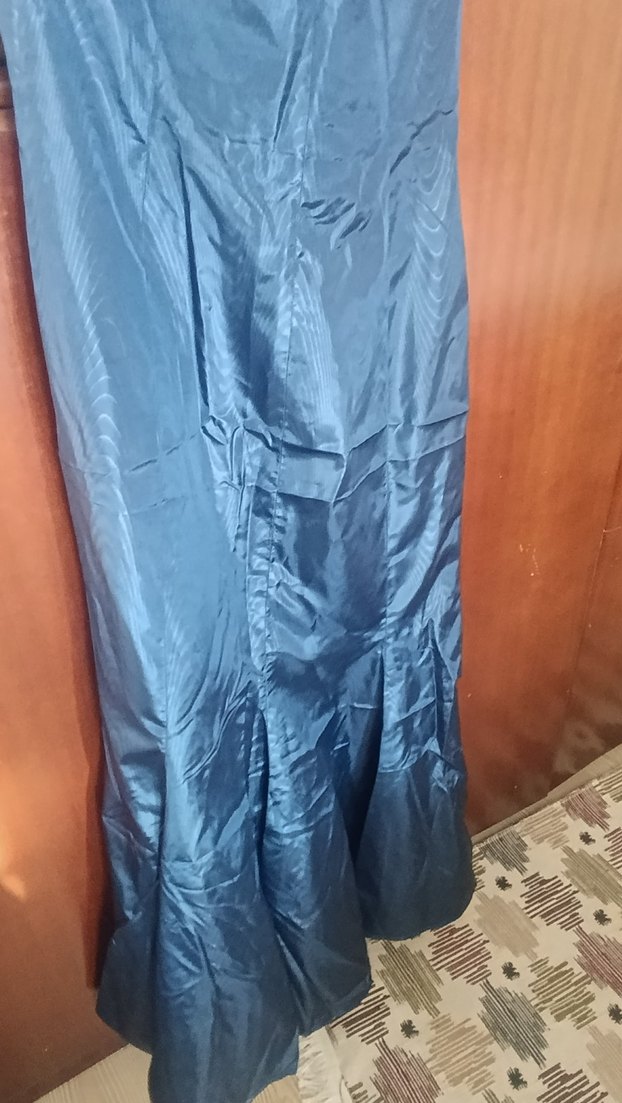 Lacivert Straplez Uzun Drapeli Kadın Abiye - Görsel 2