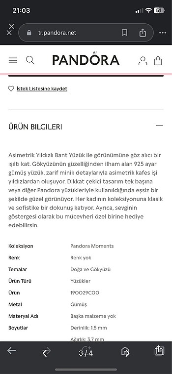 Pandora Pandora yüzük