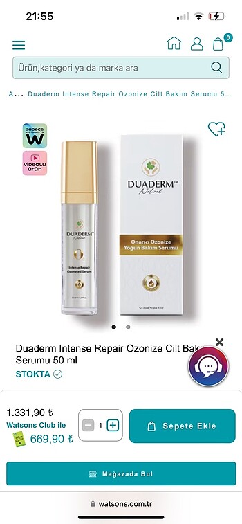 Duaderm Onarıcı Ozonize Yoğun Bakım Serumu