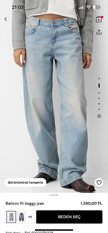m Beden mavi Renk Bershka balloon fit baggy jean