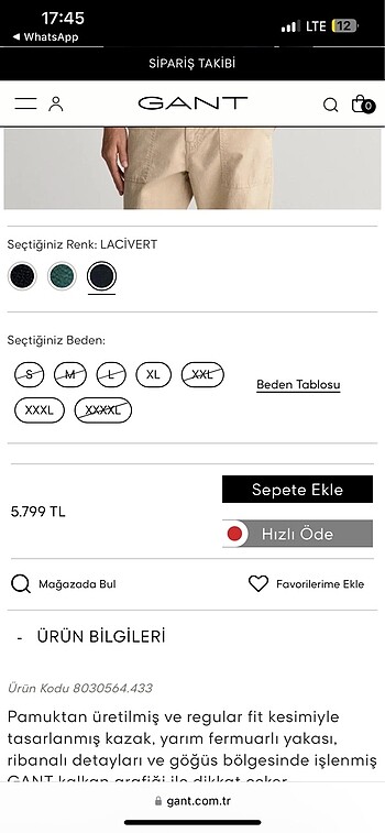 Gant GANT Erkek Lacivert Regular Fit Yarım Fermuarlı Kazak