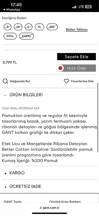 m Beden GANT Erkek Lacivert Regular Fit Yarım Fermuarlı Kazak