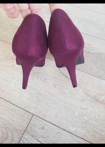 Bordo Süet Bağcıklı Stiletto Kadın Ayakkabı - Görsel 6