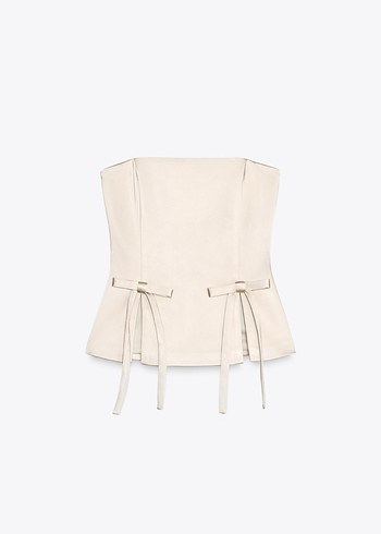 Zara Bej straplez fiyonklu top