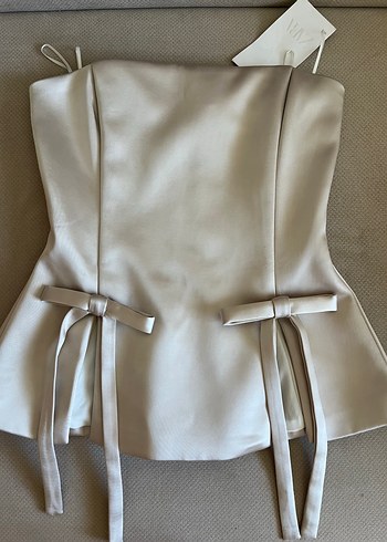 Zara Bej  straplez fiyonklu top - Görsel 3