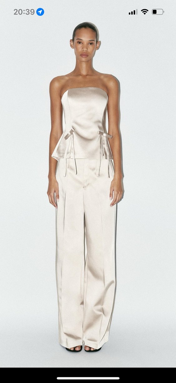 Zara Bej  straplez fiyonklu top - Görsel 2