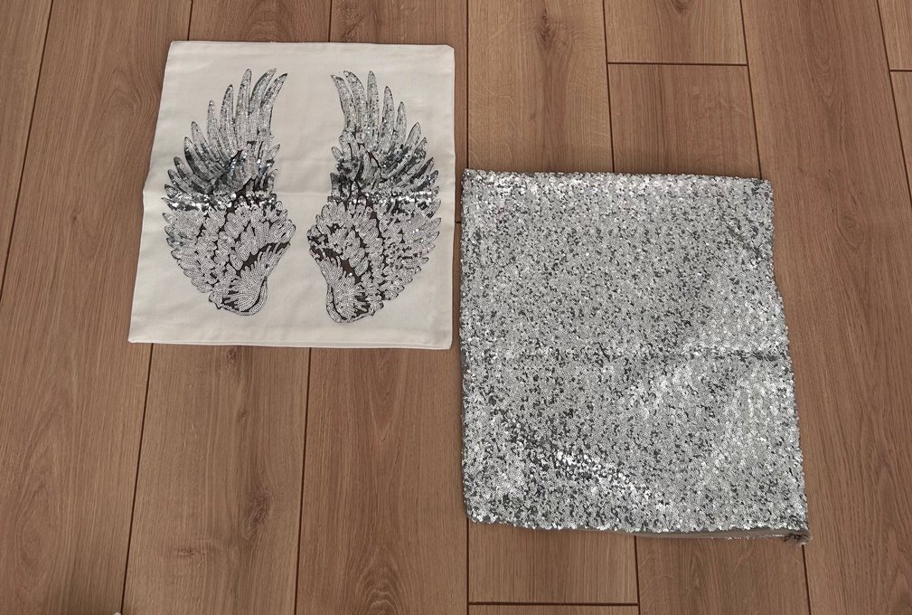 Gri Bohem Kanat Desenli  ve pul payetli Dekoratif kırlent Kılıfı - Görsel 4