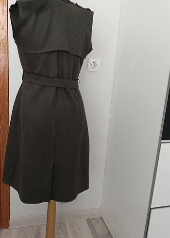 yeşili Süet Kemerli kolsuz Trençkot - Görsel 7