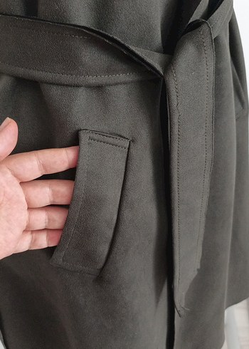 yeşili Süet Kemerli kolsuz Trençkot - Görsel 3