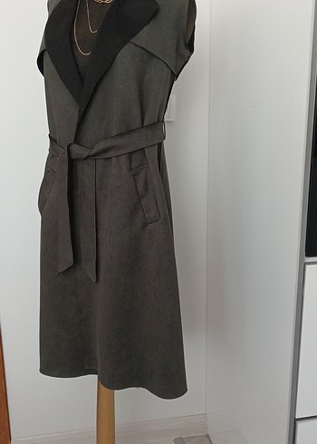 yeşili Süet Kemerli kolsuz Trençkot - Görsel 2