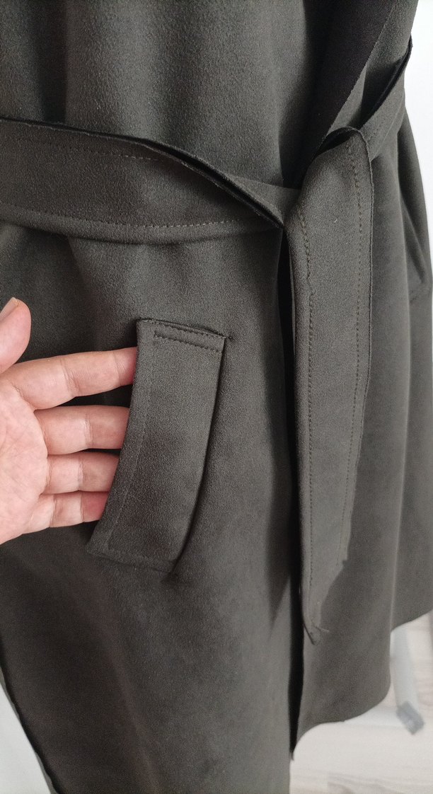 yeşili Süet Kemerli kolsuz Trençkot - Görsel 3