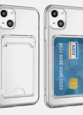 iPhone 13 Kılıf Kartlıklı Şeffaf Zore Setra Clear Silikon Kapak