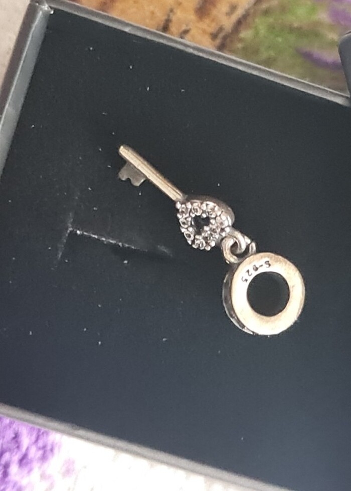 925 Ayar Gümüş Kalpli Anahtar Charm - Görsel 5