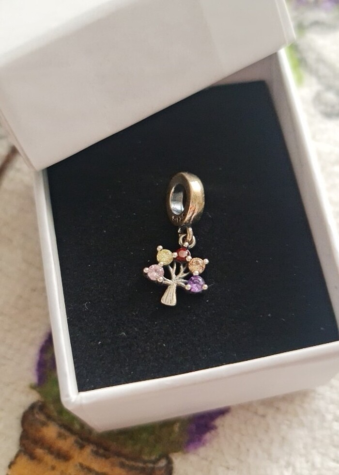 925 Ayar Gümüş Sallantılı Renkli Hayat Ağacı Charm - Görsel 3