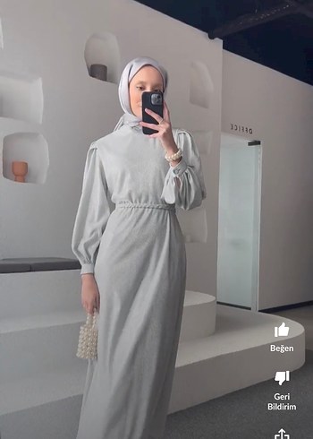 Gri simli tesettür abiye artı şal