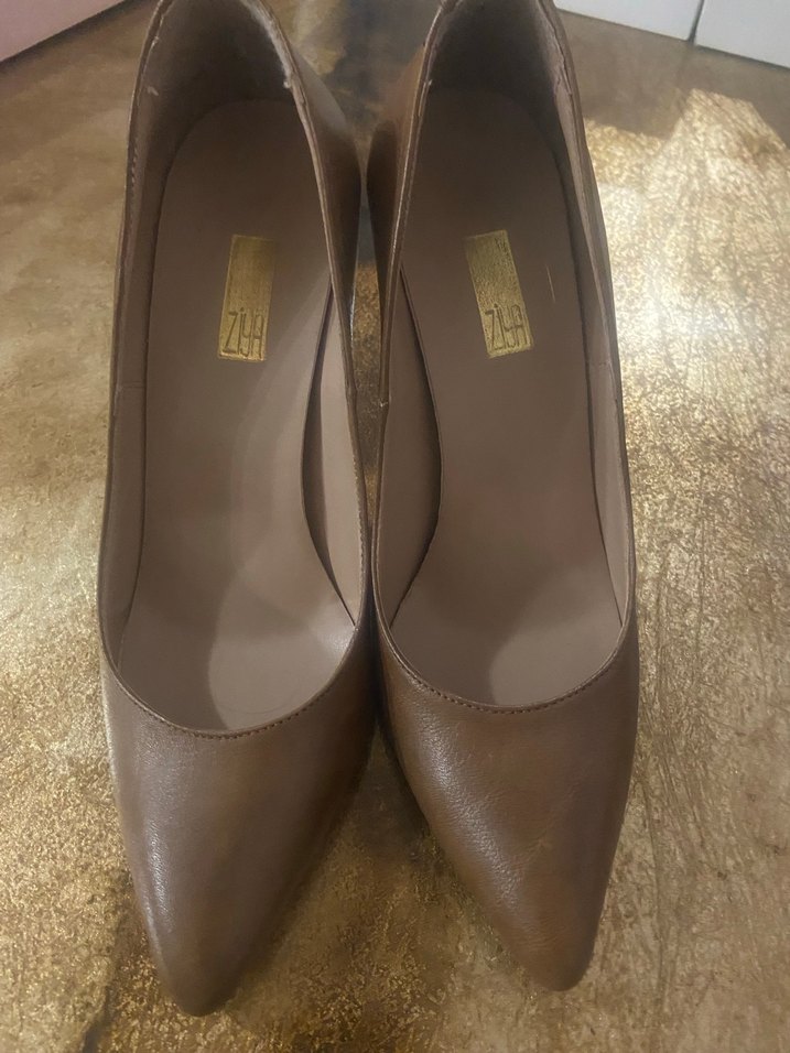 Kahverengi Deri Stiletto Topuklu Kadın Ayakkabı - Görsel 3