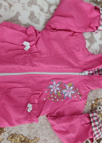 Nakışlı Kapüşonlu Kız Çocuk Pembe Mont - Görsel 3