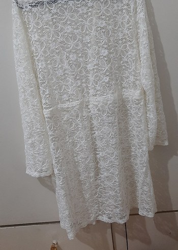 Beyaz Dantel Uzun Kollu pareo - Görsel 5