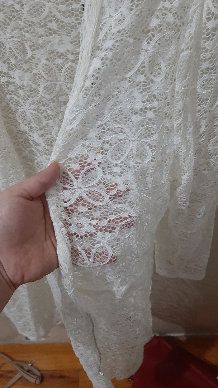 Beyaz Dantel Uzun Kollu pareo - Görsel 3