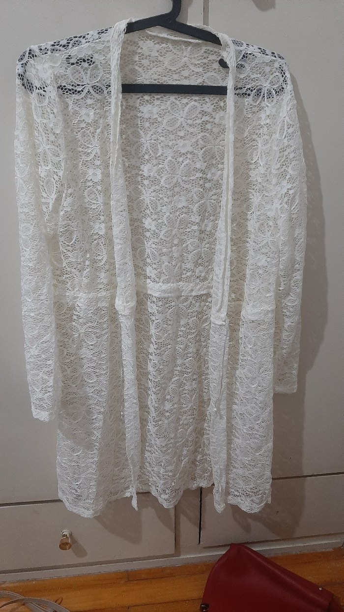 Beyaz Dantel Uzun Kollu pareo - Görsel 2