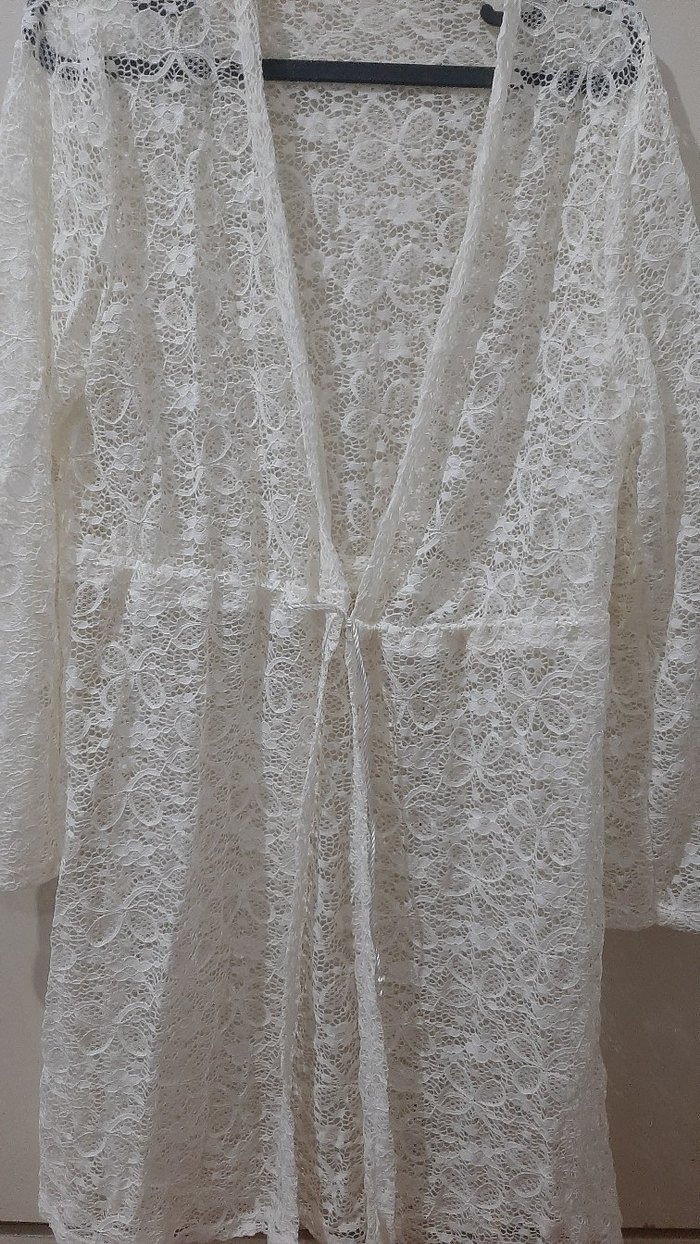Beyaz Dantel Uzun Kollu pareo - Görsel 4