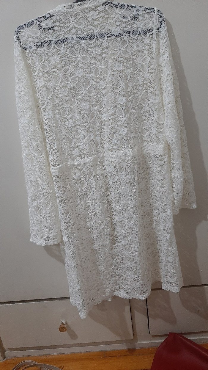 Beyaz Dantel Uzun Kollu pareo - Görsel 5