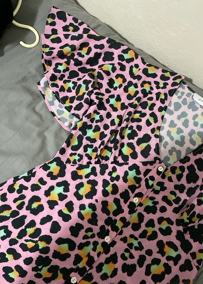 Yarasa kol düğmeli gömlek elbise - Görsel 2