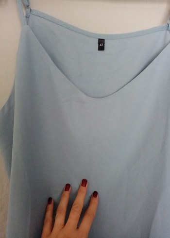 H&M Mavi V Yaka Kolsuz Kadın Atlet