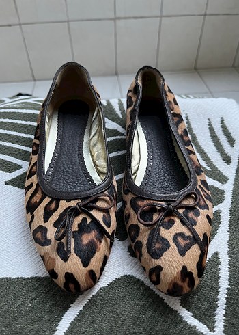 Kahverengi Leopar Desenli Kürklü Topuklu Babet