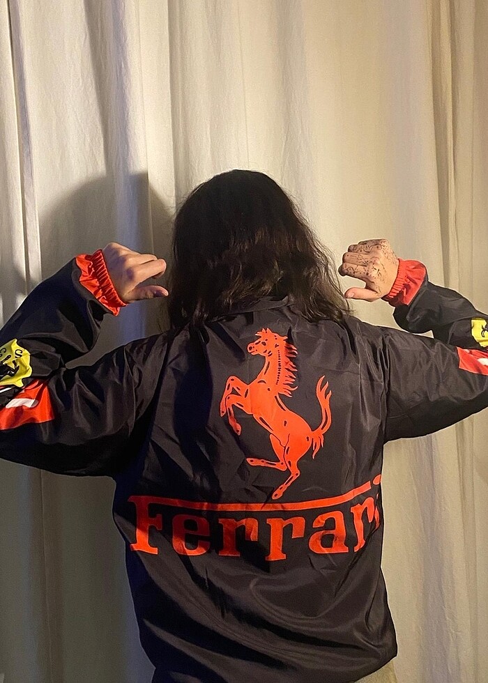 Ferrari Temalı Unisex Paraşüt Rüzgarlık Yağmurluk - Görsel 3